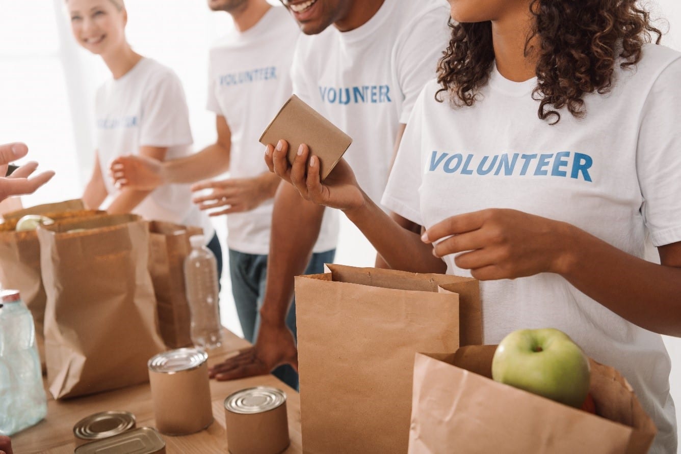 volunteers helping at food bank